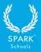 Logo for SPARK Schools: white laurel wreath on a blue background with the text SPARK Schools beneath